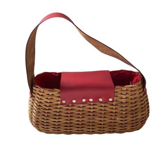 Wicker Shoulder Bag Purse with Red leather strap - Picture 4 of 14